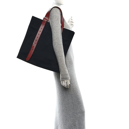 Hermes Toile Goeland Vache Hunter Etriviere Shopping Bag Bleu Nuit Rouge H 2 of 9