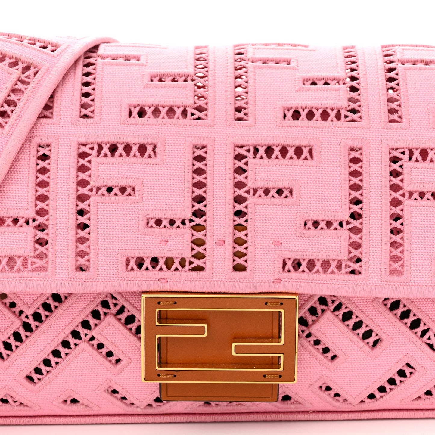 Canvas Cuoio Agata FF Ajour Embroidered Baguette Ciclamino Cuoio