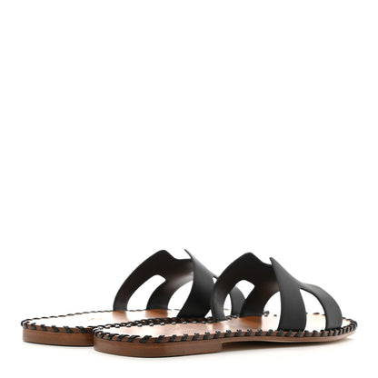 Hermes Box Calfskin Braided Oran Sandals 38 Black 4 of 9