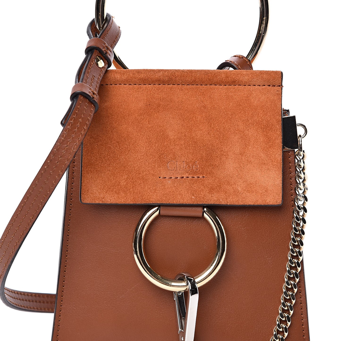 Suede Calfskin Mini Faye Bracelet Bag Tobacco