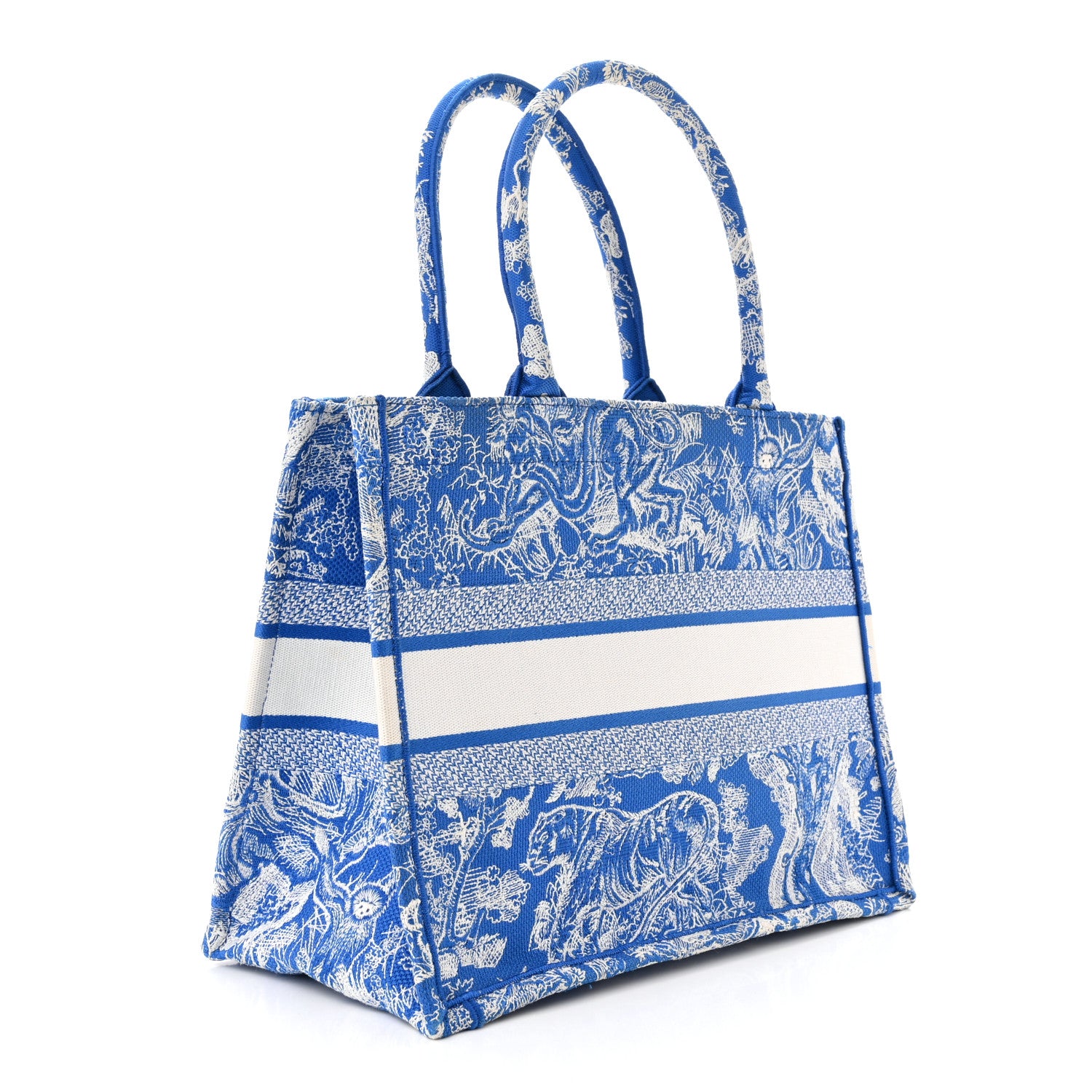 Christian Dior Canvas Embroidered Medium Dioriviera Toile De Jouy Book Tote Fluorescent Blue 3 of 15