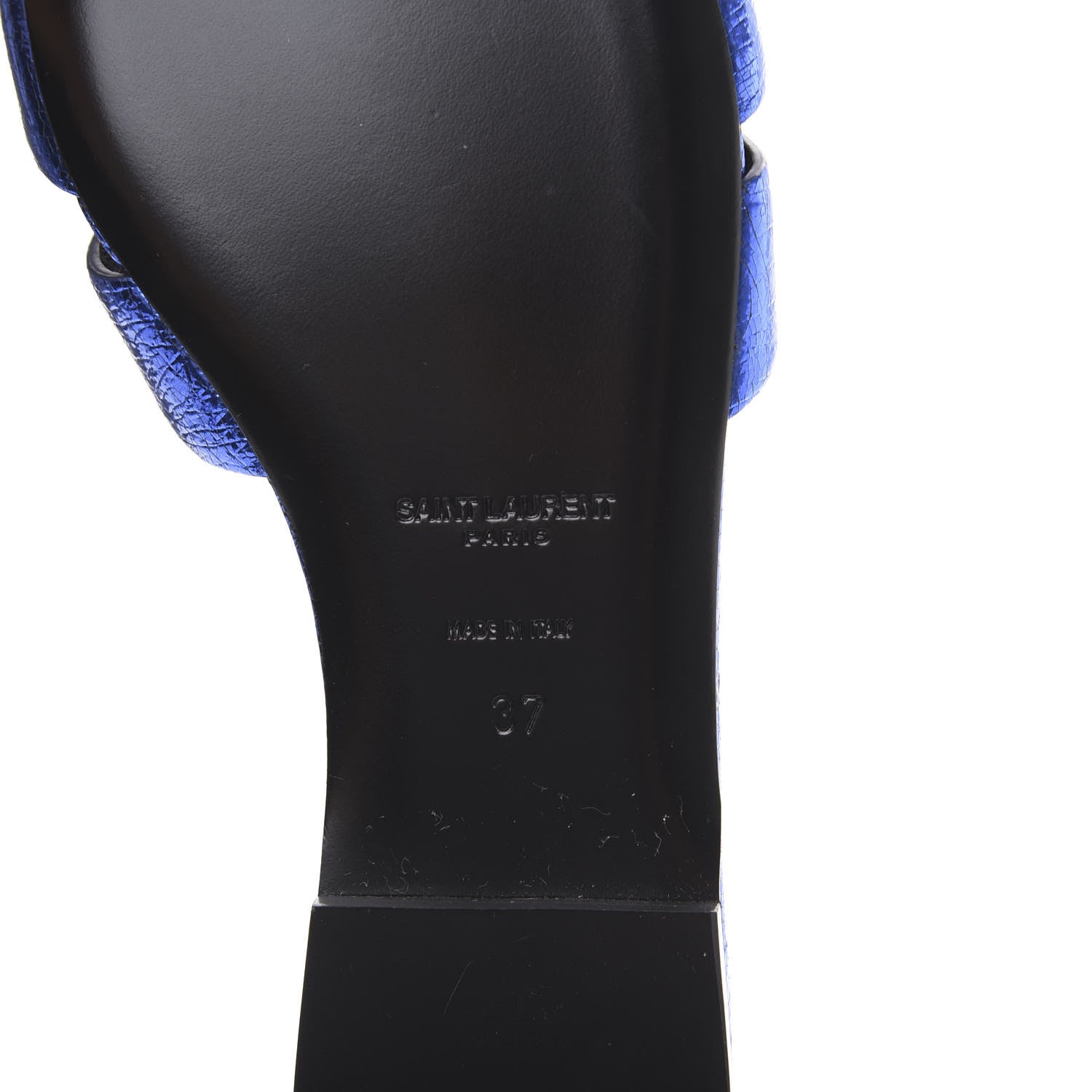 Saint Laurent Metallic Crackled Calfskin Nu Pied 05 Slide Sandals 37 Blue 7 of 10