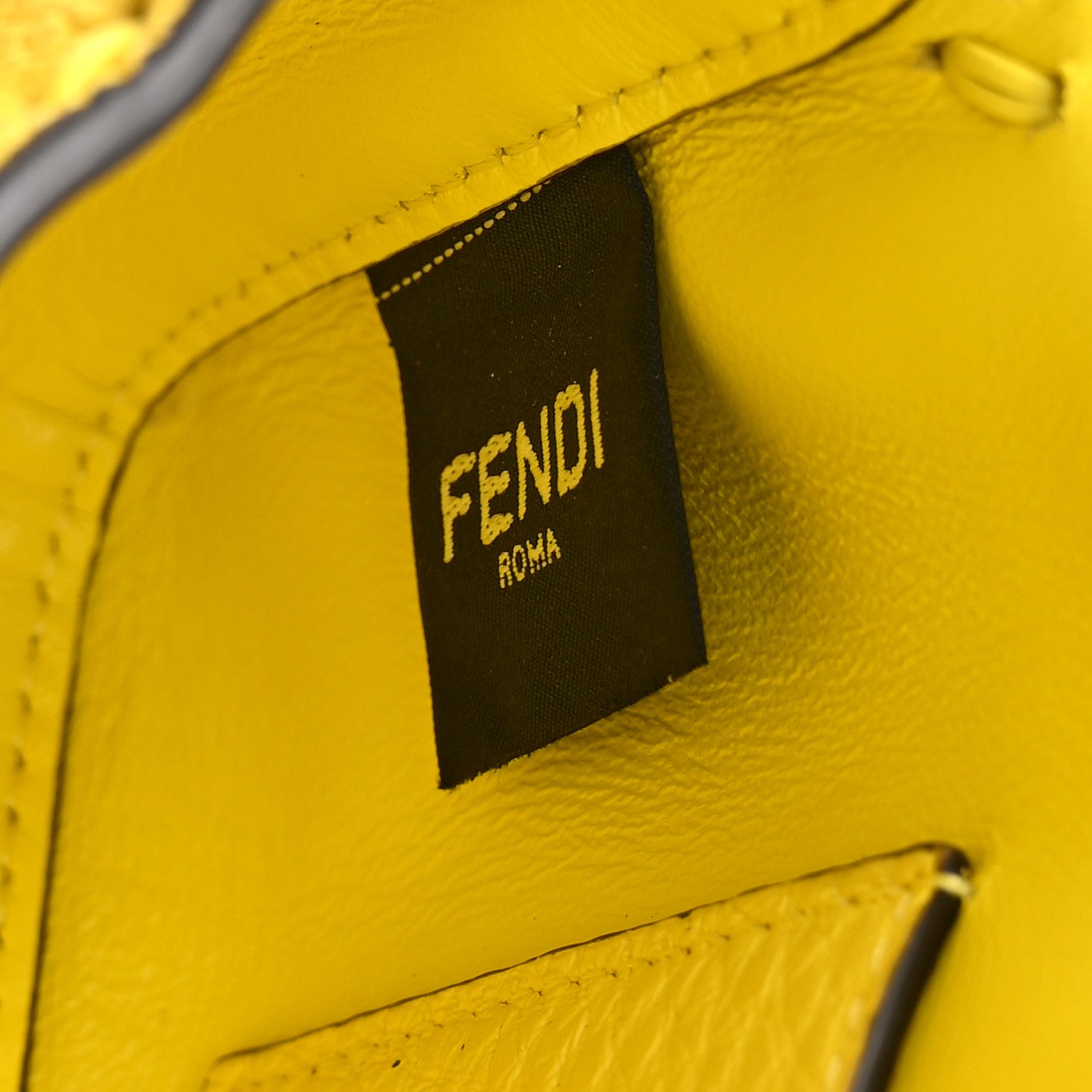 Fendi Cuoio Roma Sellerissima Nappa Sintetica Tape Stitch Mini Baguette Acid Yellow 7 of 10
