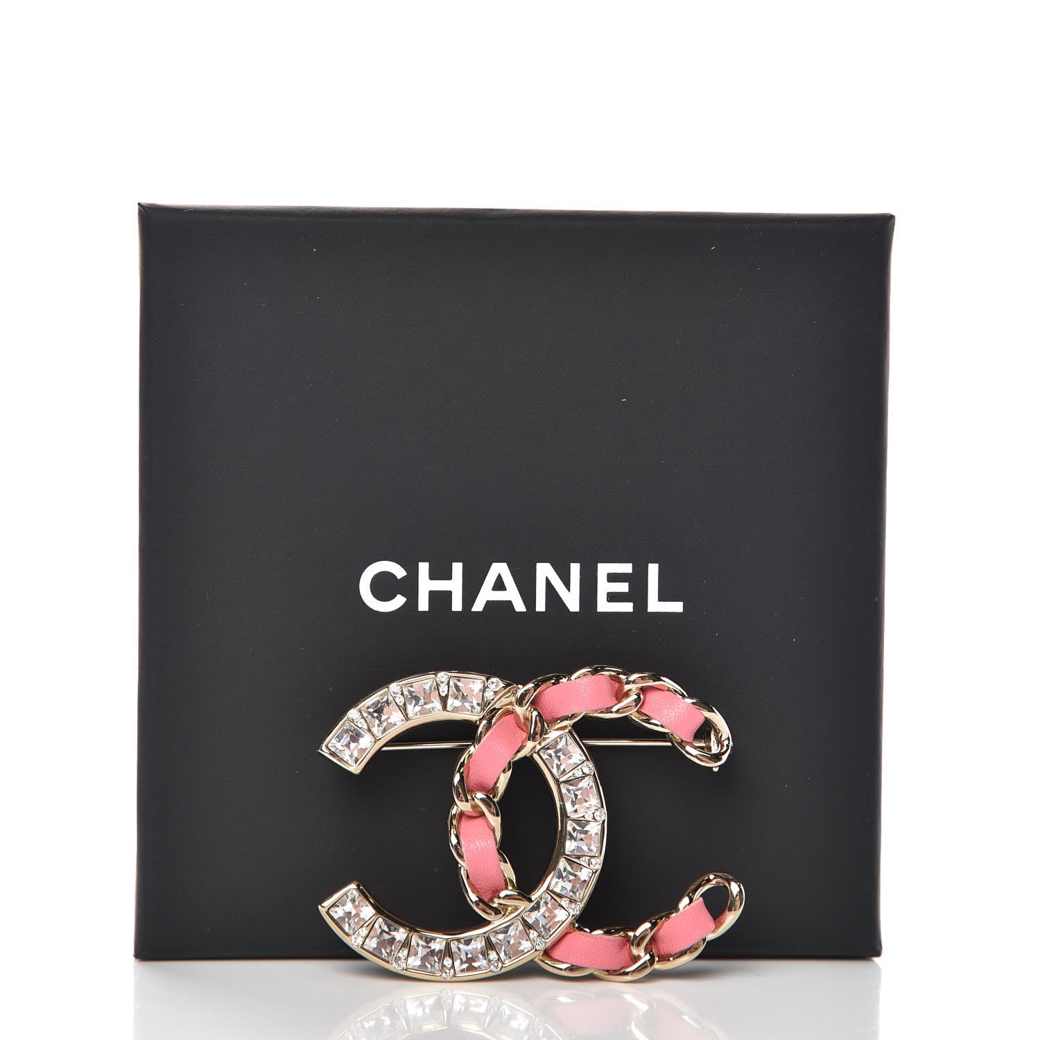 Chanel Lambskin Crystal Chain CC Brooch Pink Gold 5 of 5