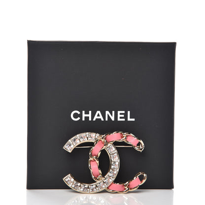 Chanel Lambskin Crystal Chain CC Brooch Pink Gold 5 of 5