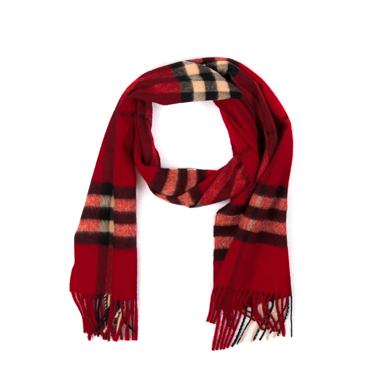 Cashmere Giant Heritage Check Fringe Scarf Red