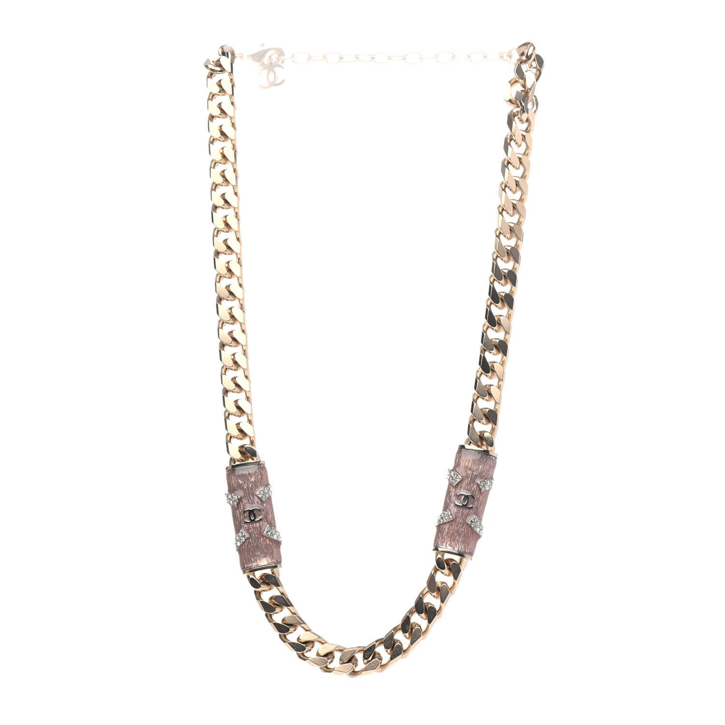Crystal Strass CC Necklace Light Gold Pink