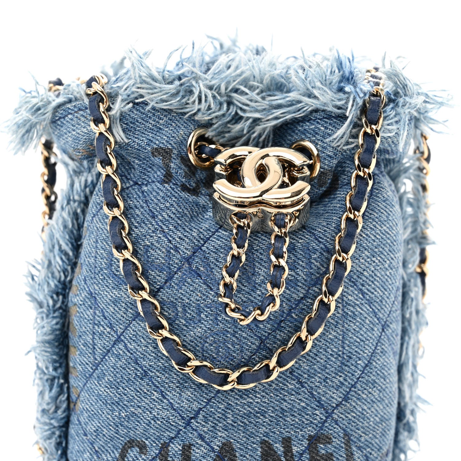 Chanel Denim Quilted Mood Mini Bucket With Chain Blue Multicolor 8 of 10