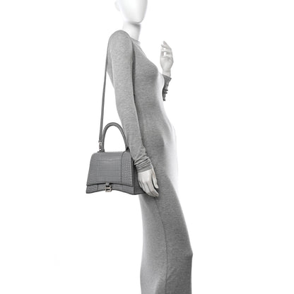 Balenciaga Shiny Calfskin Crocodile Embossed Medium Hourglass Top Handle Bag Balenciaga Grey 2 of 9