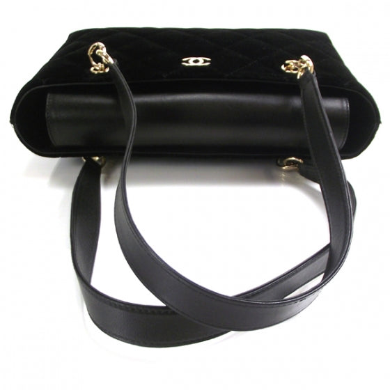 Velvet Quilted Shoulder Bag Black