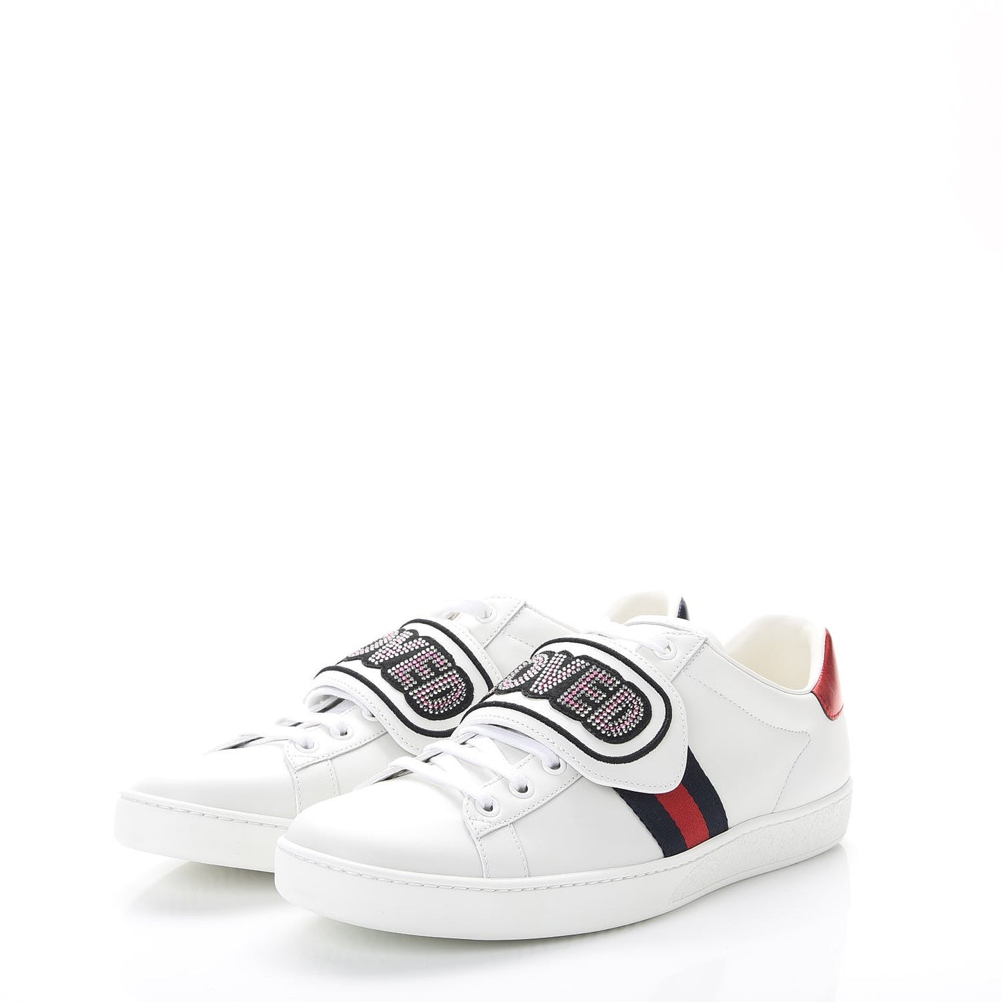 Calfskin Ayers Crystal LOVED Embroidered New Ace Sneakers 40.5 White