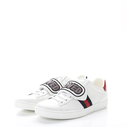 Gucci Calfskin Ayers Crystal LOVED Embroidered New Ace Sneakers 40.5 White 3 of 11