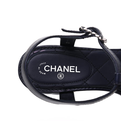 Chanel Lambskin Chain CC Logo Thong Sandals 36 Navy 7 of 9