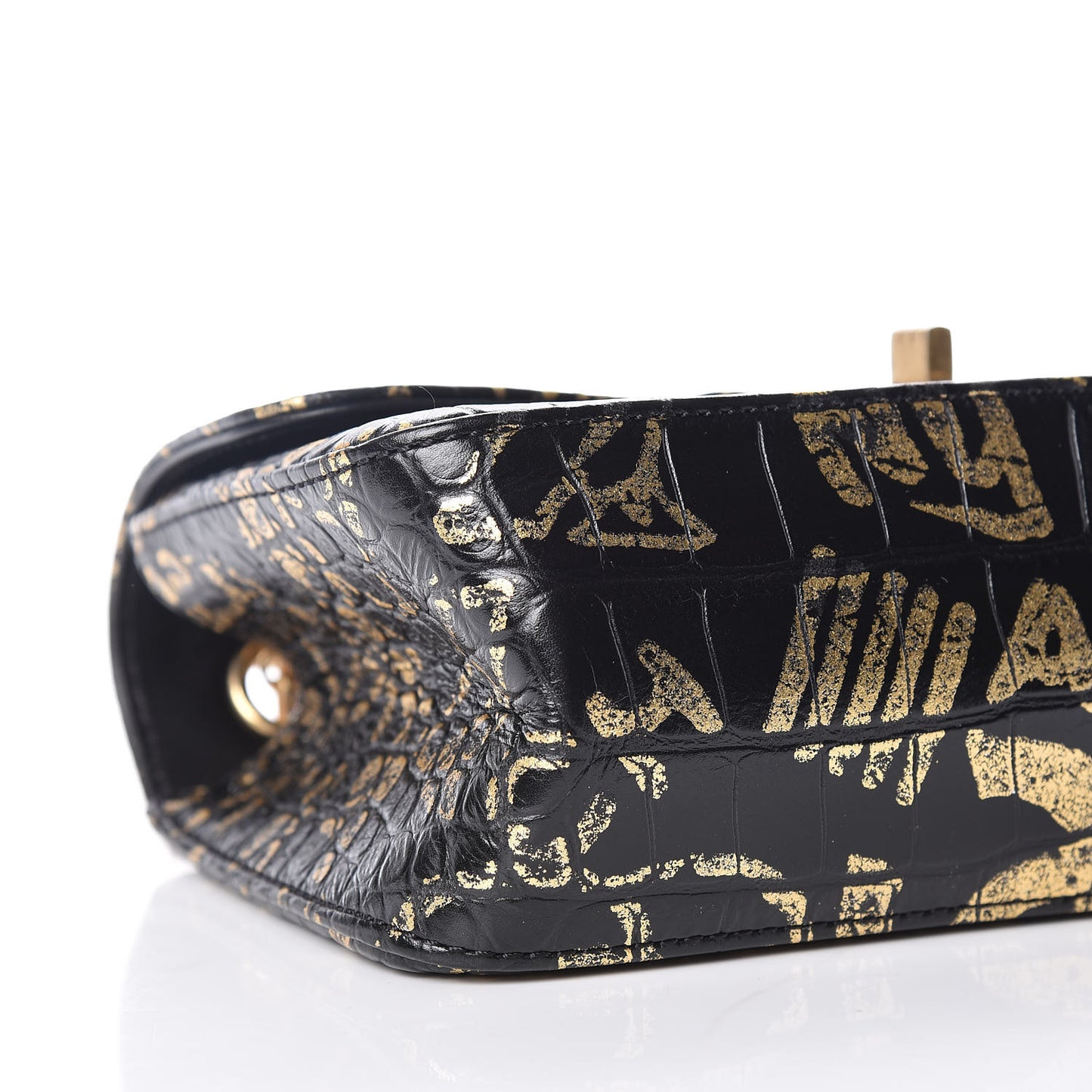 Calfskin Crocodile Embossed Graffiti 2.55 Mini Cocodile Reissue Flap Black Gold