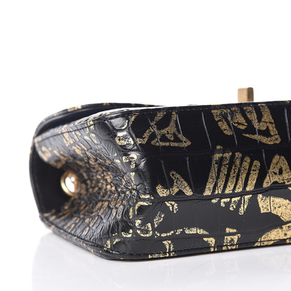 Chanel Calfskin Crocodile Embossed Graffiti 2.55 Mini Cocodile Reissue Flap Black Gold 8 of 10