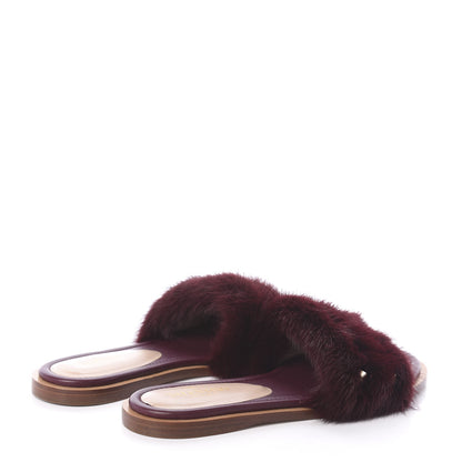 Valentino Garavani Mink Fur Rockstud Flat Slide Sandals 37 Rubino 4 of 7