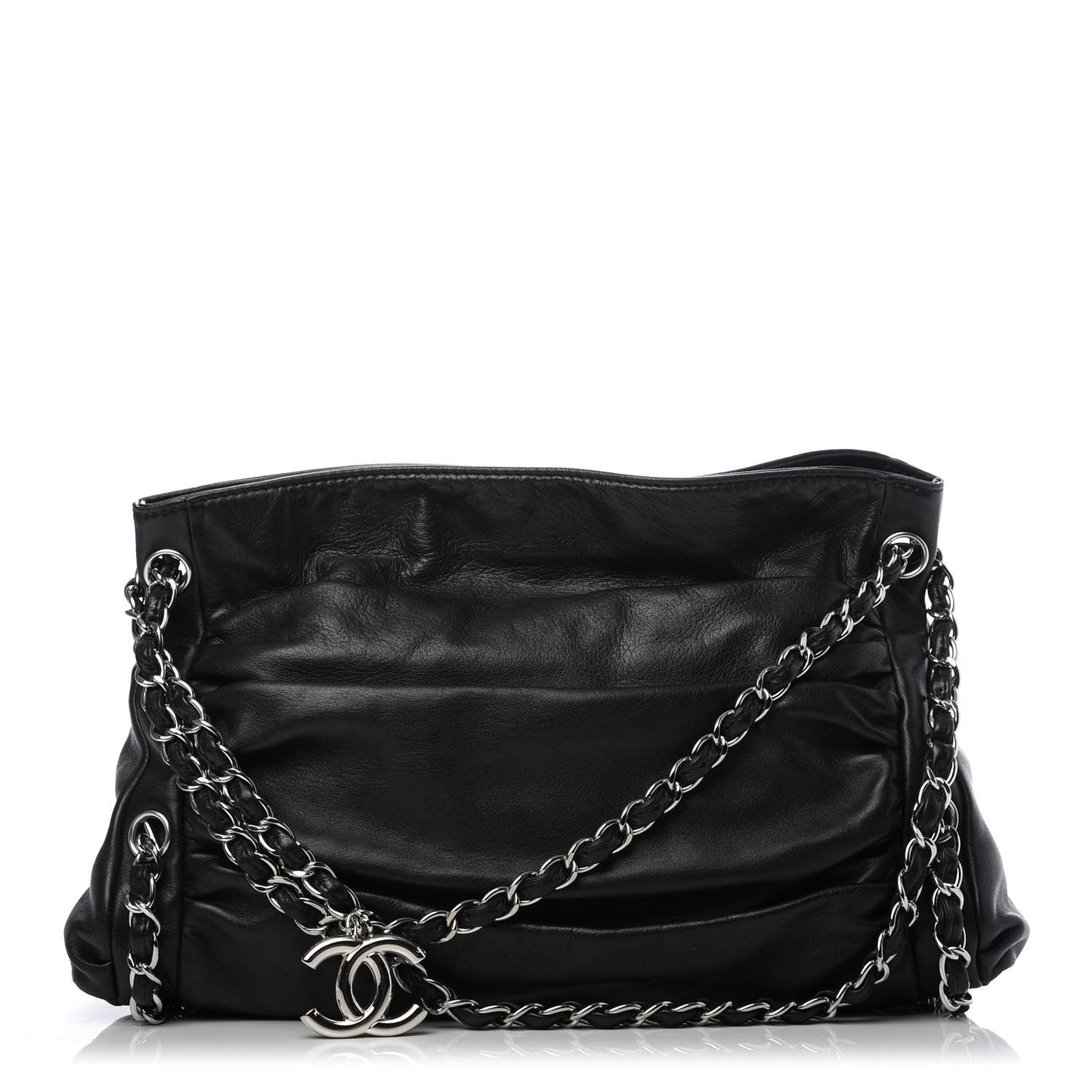Lambskin Large Sharpei Shoulder Bag Black