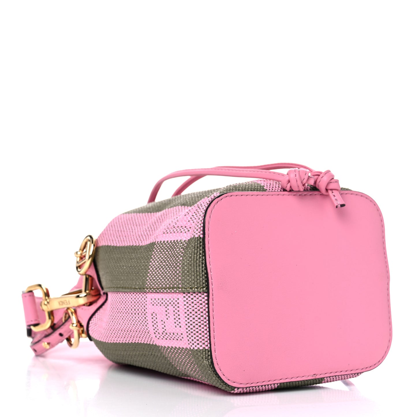 Raffia Vitello Seta F is Fendi Pequin Gingham Woven Mini Mon Tresor Bucket Bag Military Rosa Lollypop