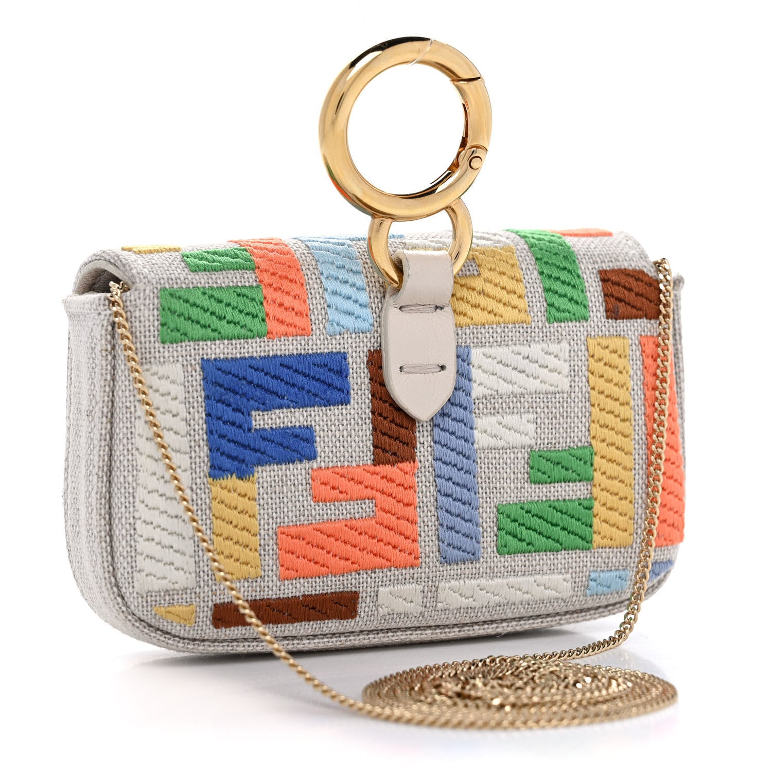 Fendi Kuban Canvas FF Embroidered Nano Baguette Charm Grezzo Multicolor 3 of 10