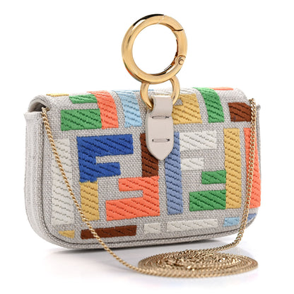 Fendi Kuban Canvas FF Embroidered Nano Baguette Charm Grezzo Multicolor 3 of 10