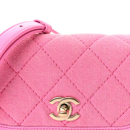 Chanel Denim Quilted Mini Messenger Flap Neon Pink 8 of 10