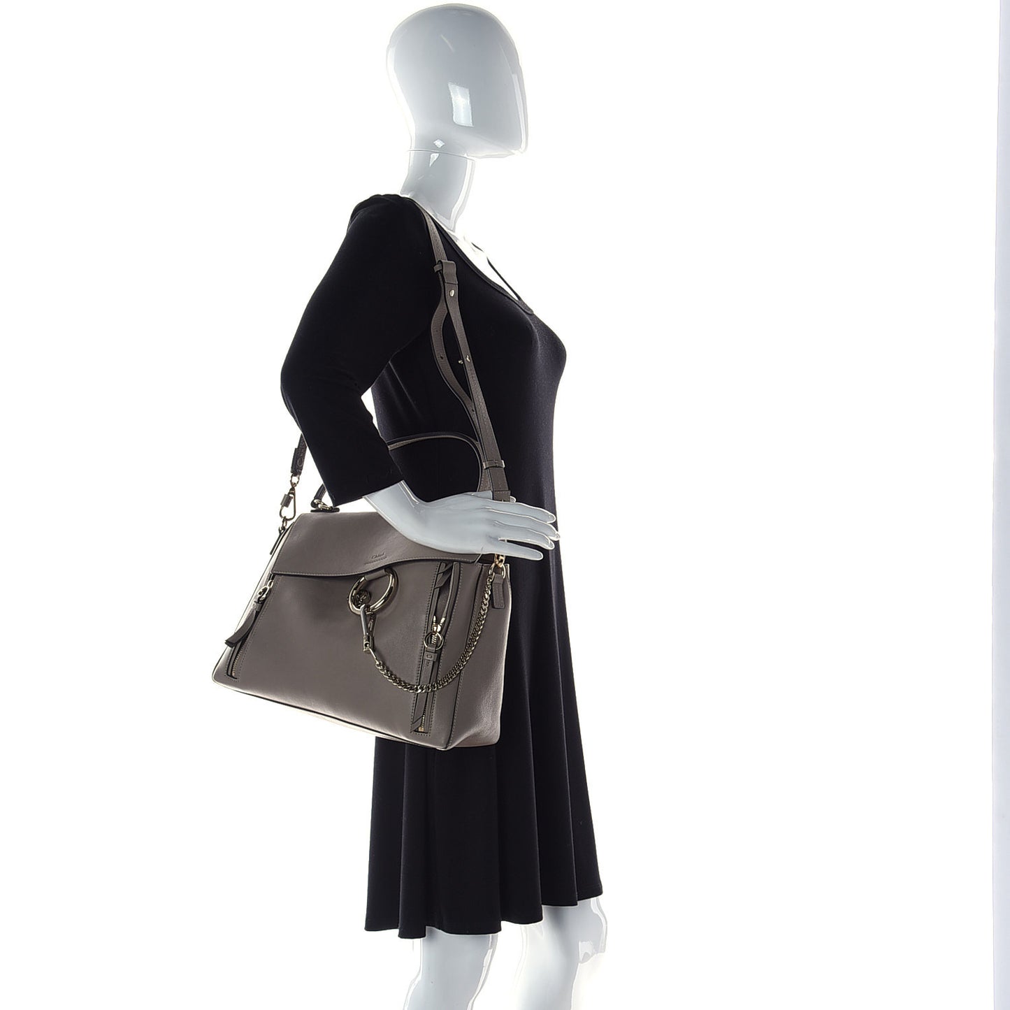 Calfskin Suede Medium Faye Shoulder Bag Motty Grey