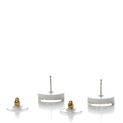 Chanel Resin Pearl CC Earrings White Black 3 of 5