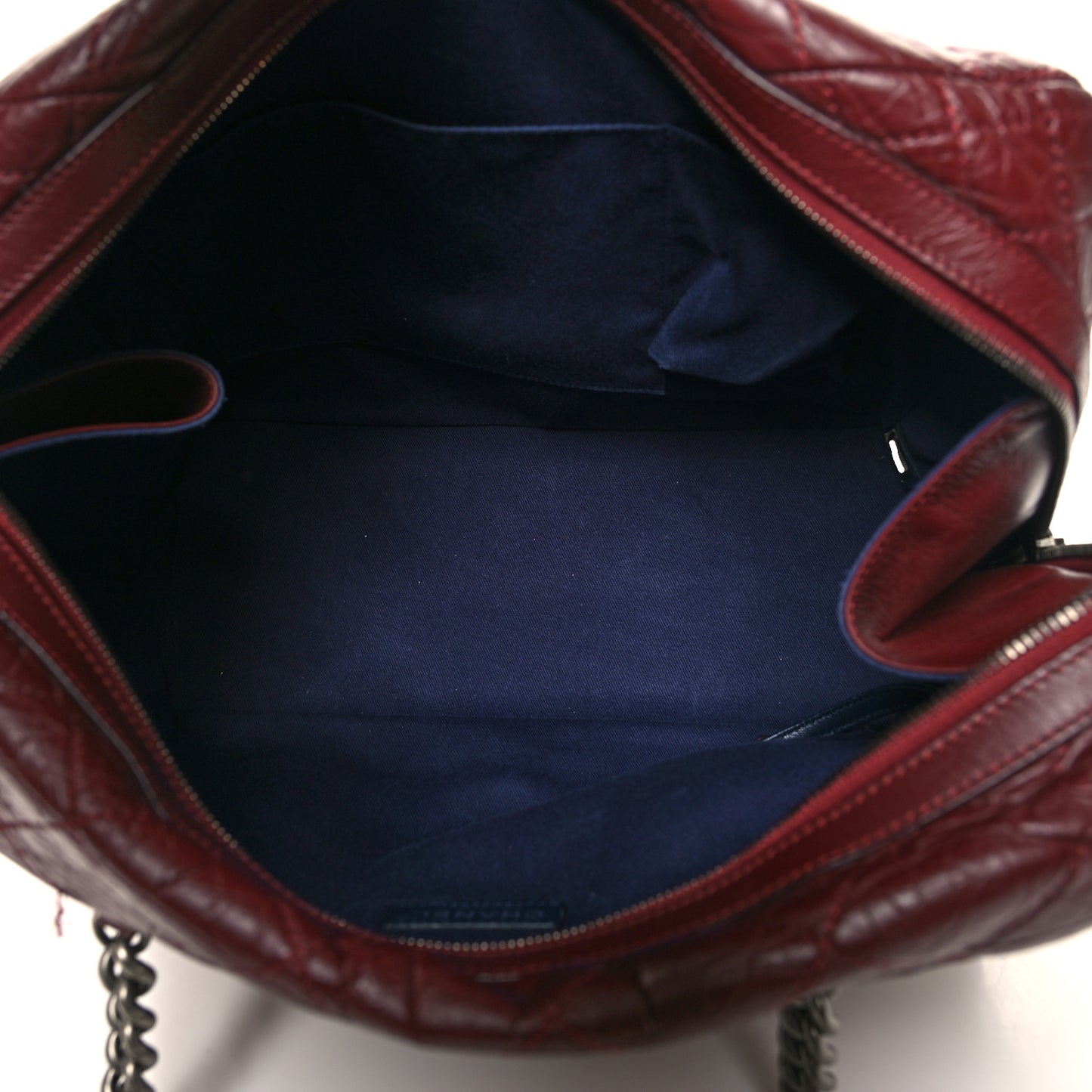 Aged Calfskin Quilted Large Secret Tag Bowling Bag Burgundy