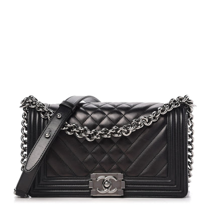 Chanel Calfskin Chevron Quilted Medium Boy Flap Black 1 of 9