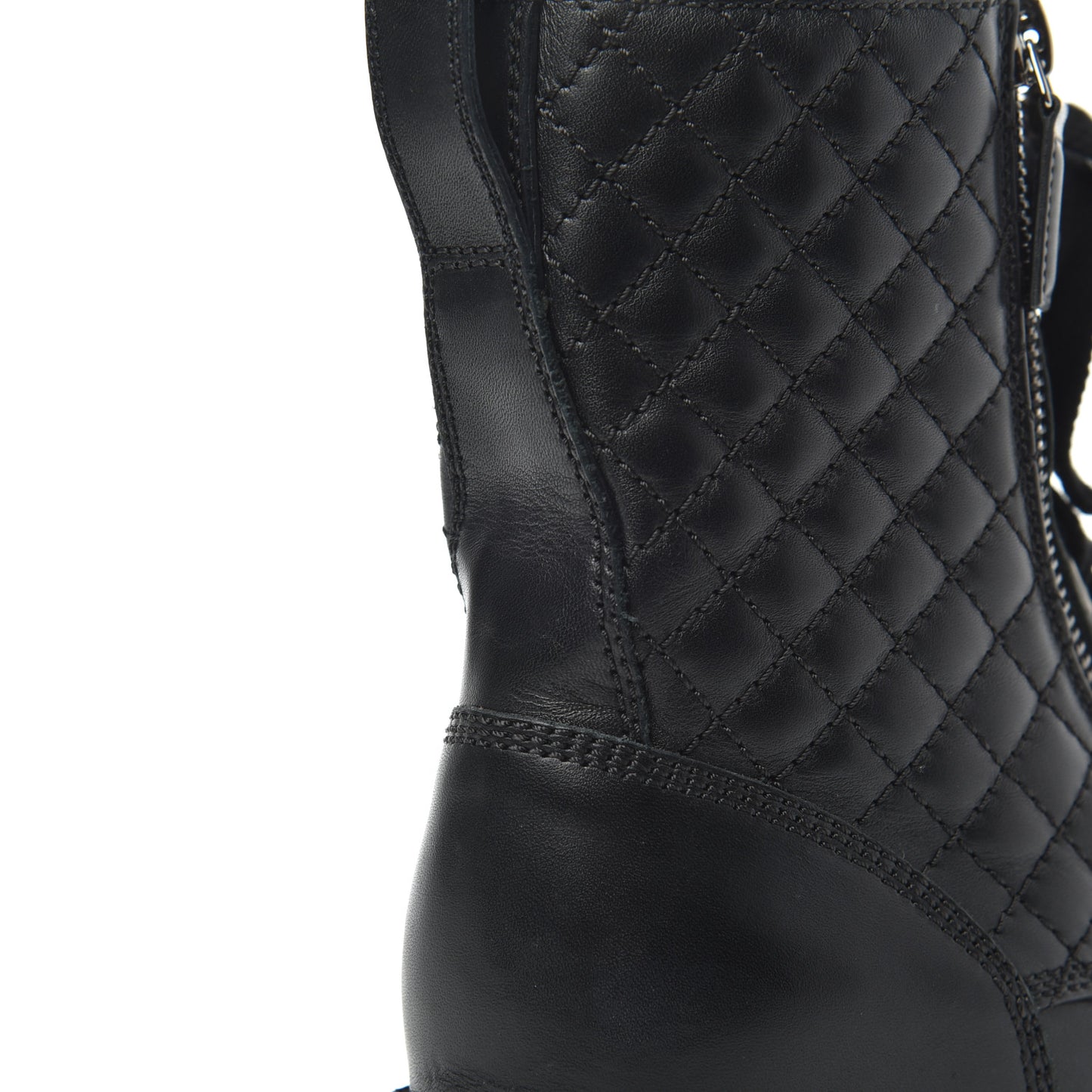Calfskin Quilted Lace Up Combat Boots 37 Black