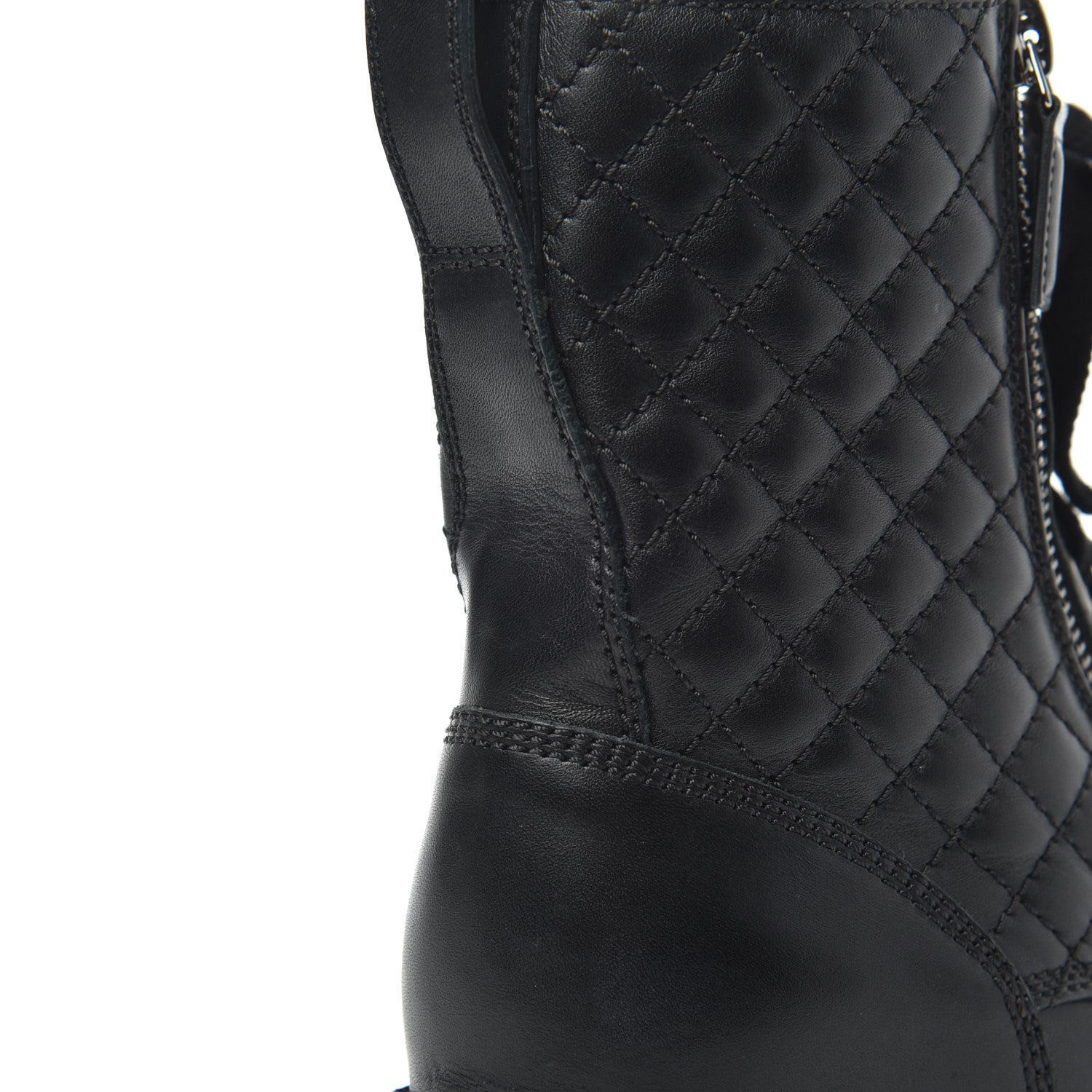 Chanel Calfskin Quilted Lace Up Combat Boots 37 Black 11 of 19