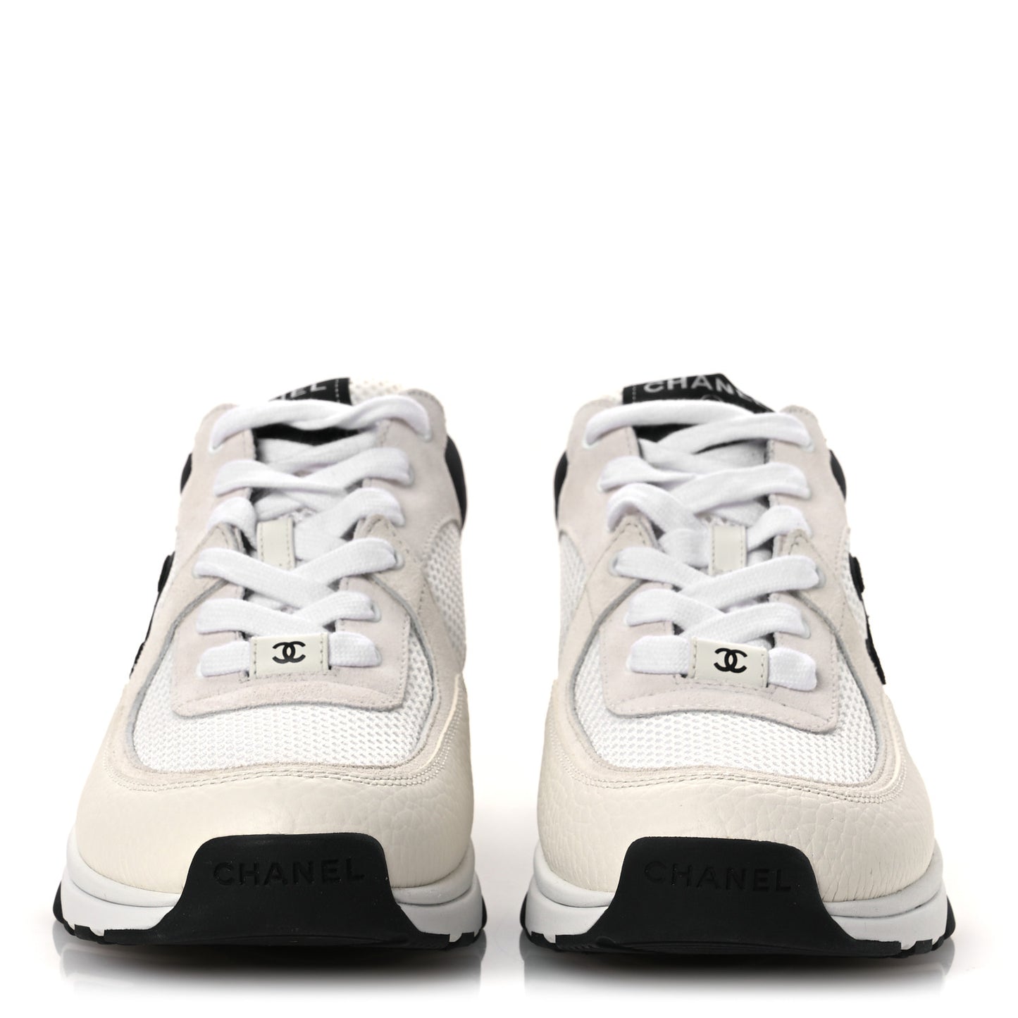 Mesh Suede Grained Calfskin Womens CC Sneakers 39.5 White Black