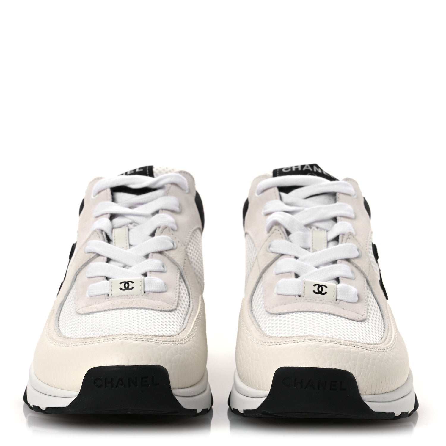 Chanel Mesh Suede Grained Calfskin Womens CC Sneakers 39.5 White Black 4 of 11