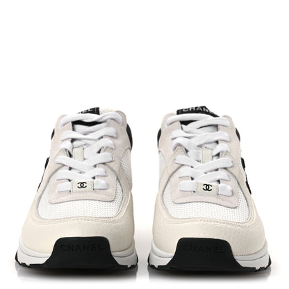 Chanel Mesh Suede Grained Calfskin Womens CC Sneakers 39.5 White Black 4 of 11