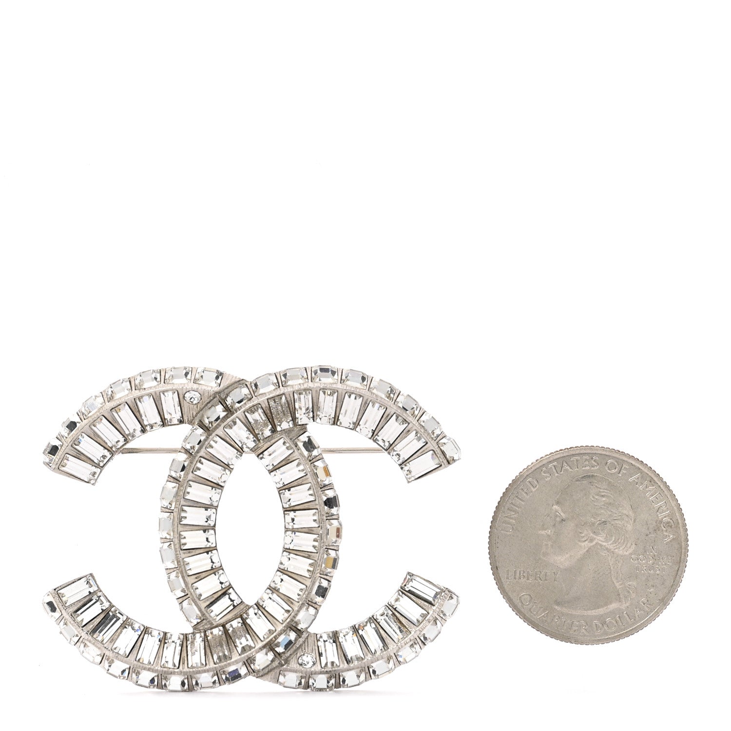 Chanel Baguette Crystal CC Brooch Silver 2 of 5