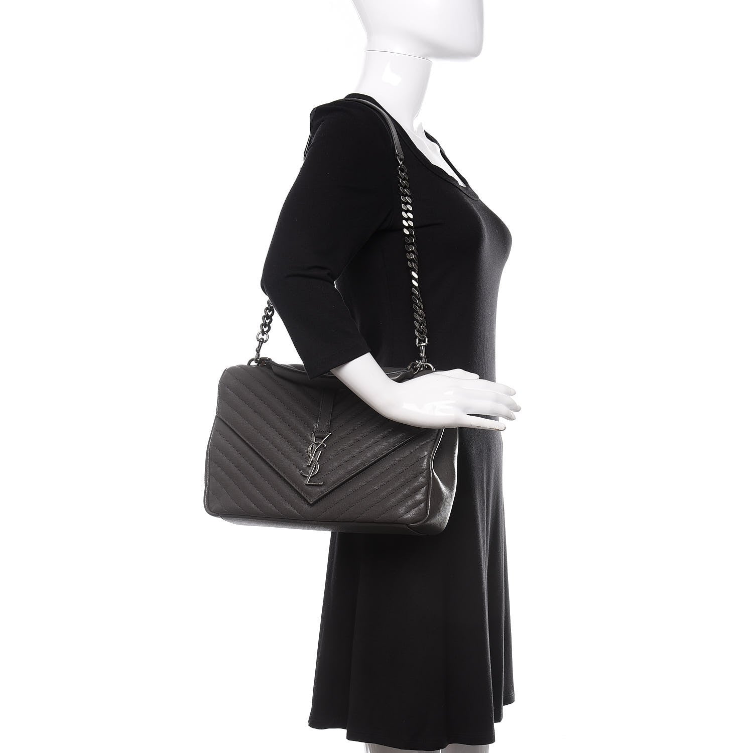 Saint Laurent Sheepskin Matelasse Chevron Monogram Large College Satchel Dark Asphalt 2 of 16