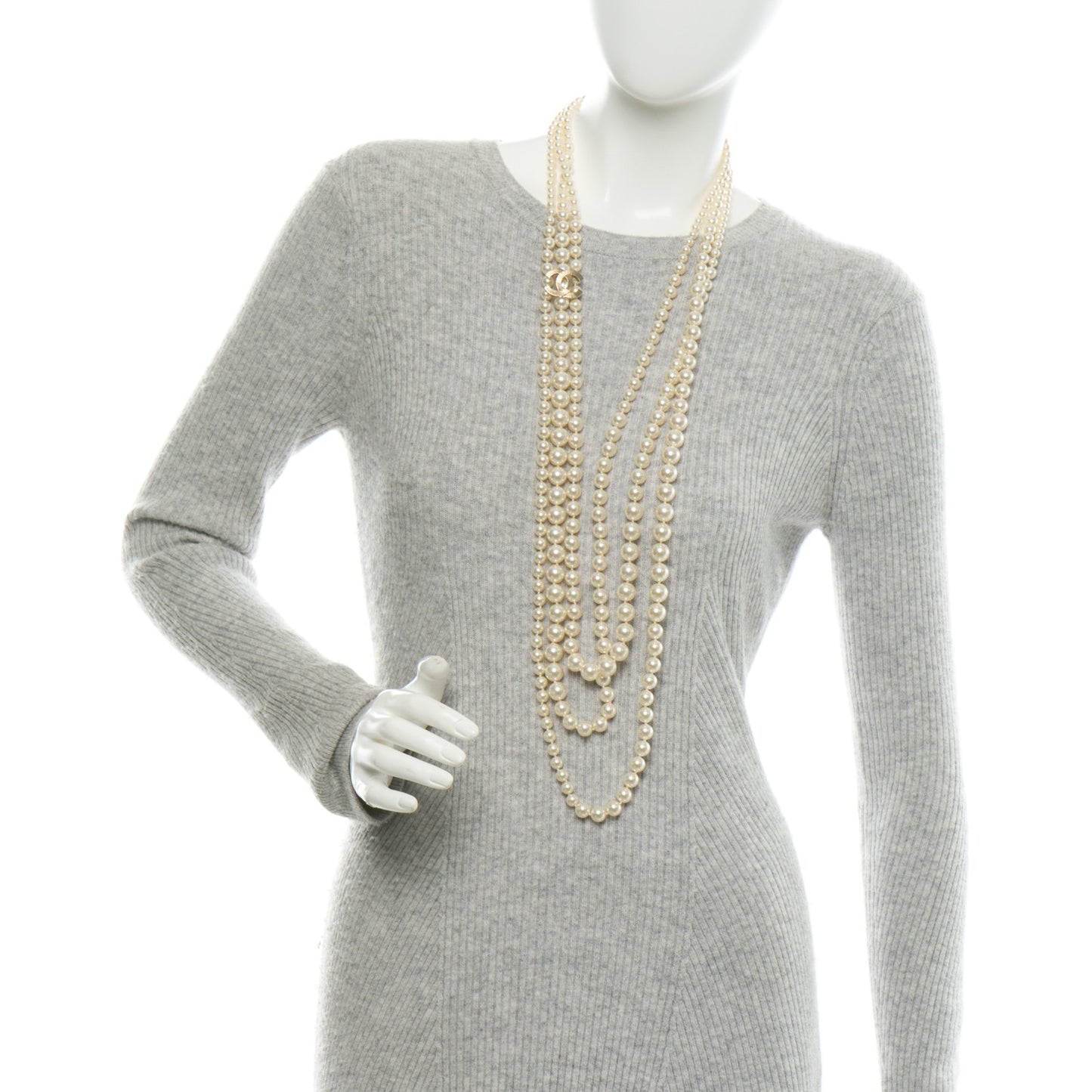 Pearl CC Multi Strand Long Necklace Light Gold