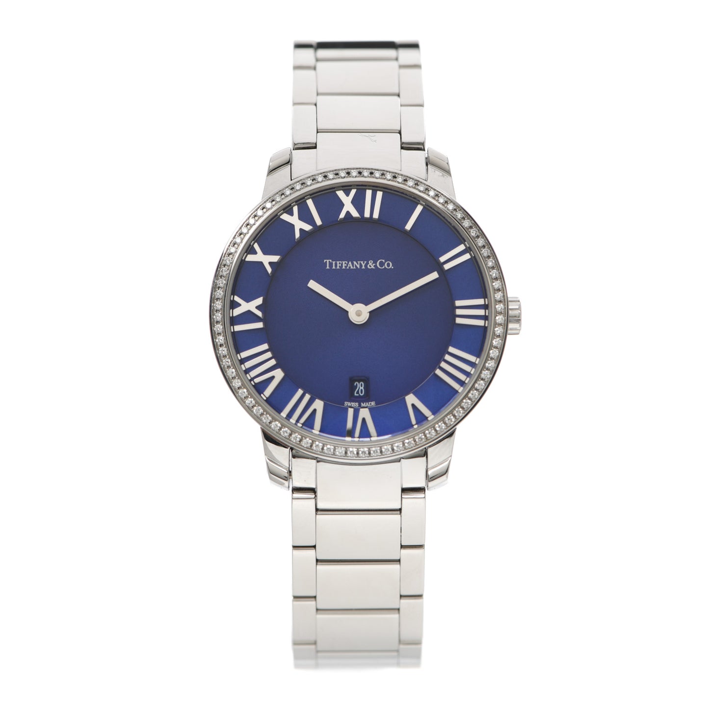 Stainless Steel Diamond Bezel 31mm Atlas 2-Hand Quartz Watch Blue Azure