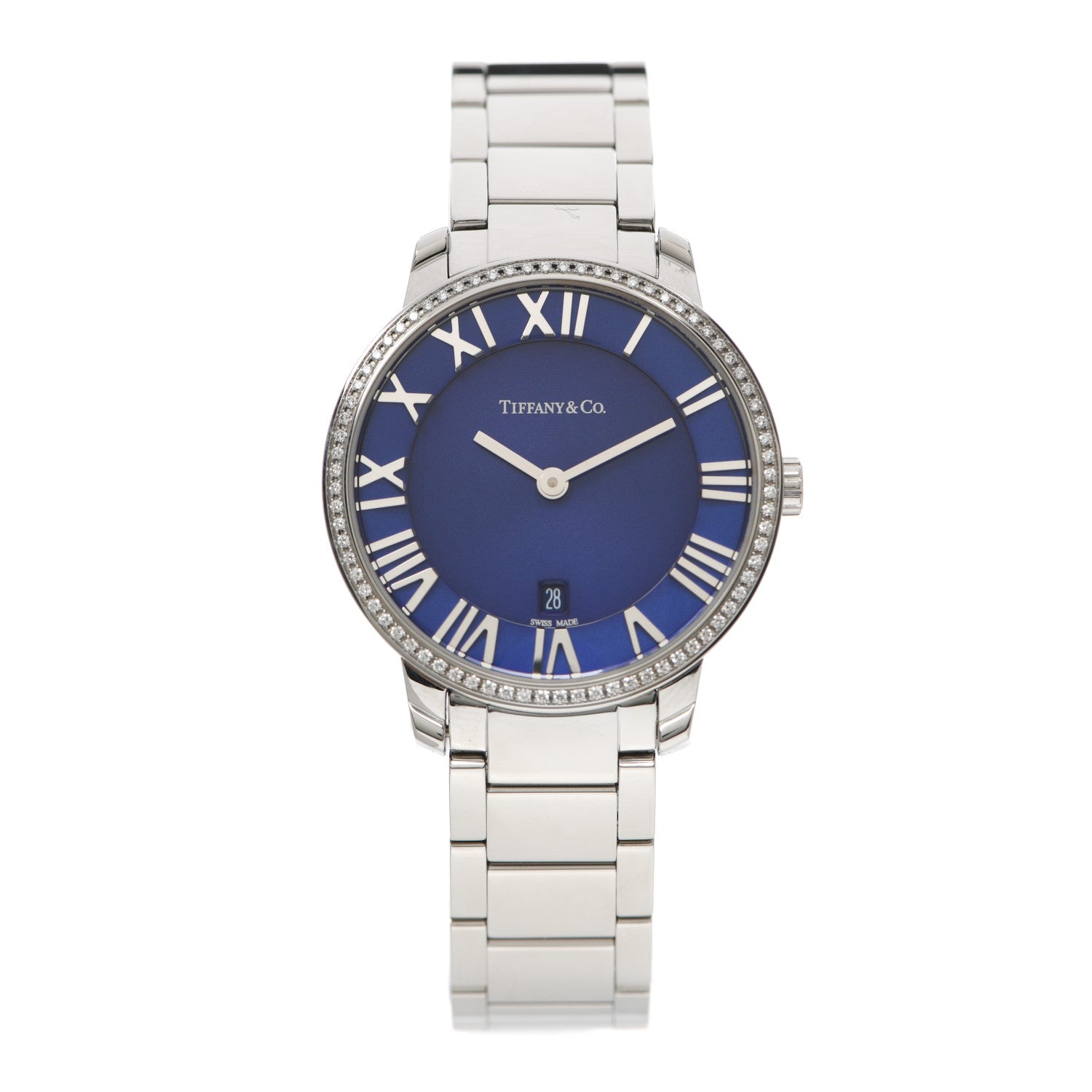 Tiffany Stainless Steel Diamond Bezel 31mm Atlas 2-Hand Quartz Watch Blue Azure 1 of 5