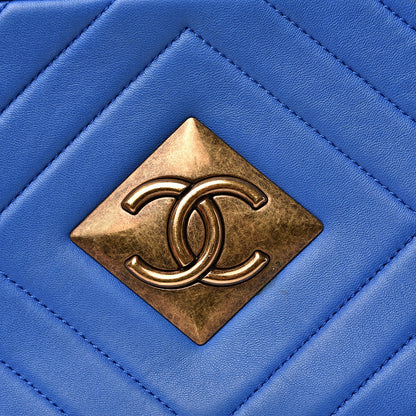 Chanel Lambskin Chevron Quilted Pyramid CC Camera Case Blue 10 of 14