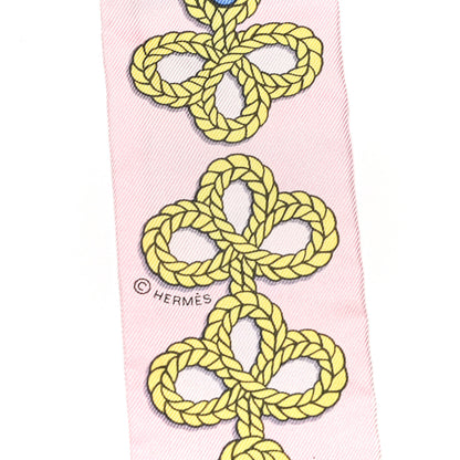 Hermes Silk Galons Et Brandebourg Twilly Rose Pale Bleu Jean 3 of 4
