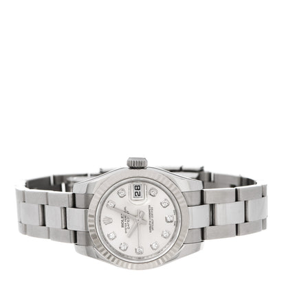 Rolex Stainless Steel 18K White Gold Diamond 26mm Oyster Perpetual Datejust Watch Silver 179174 2 of 5