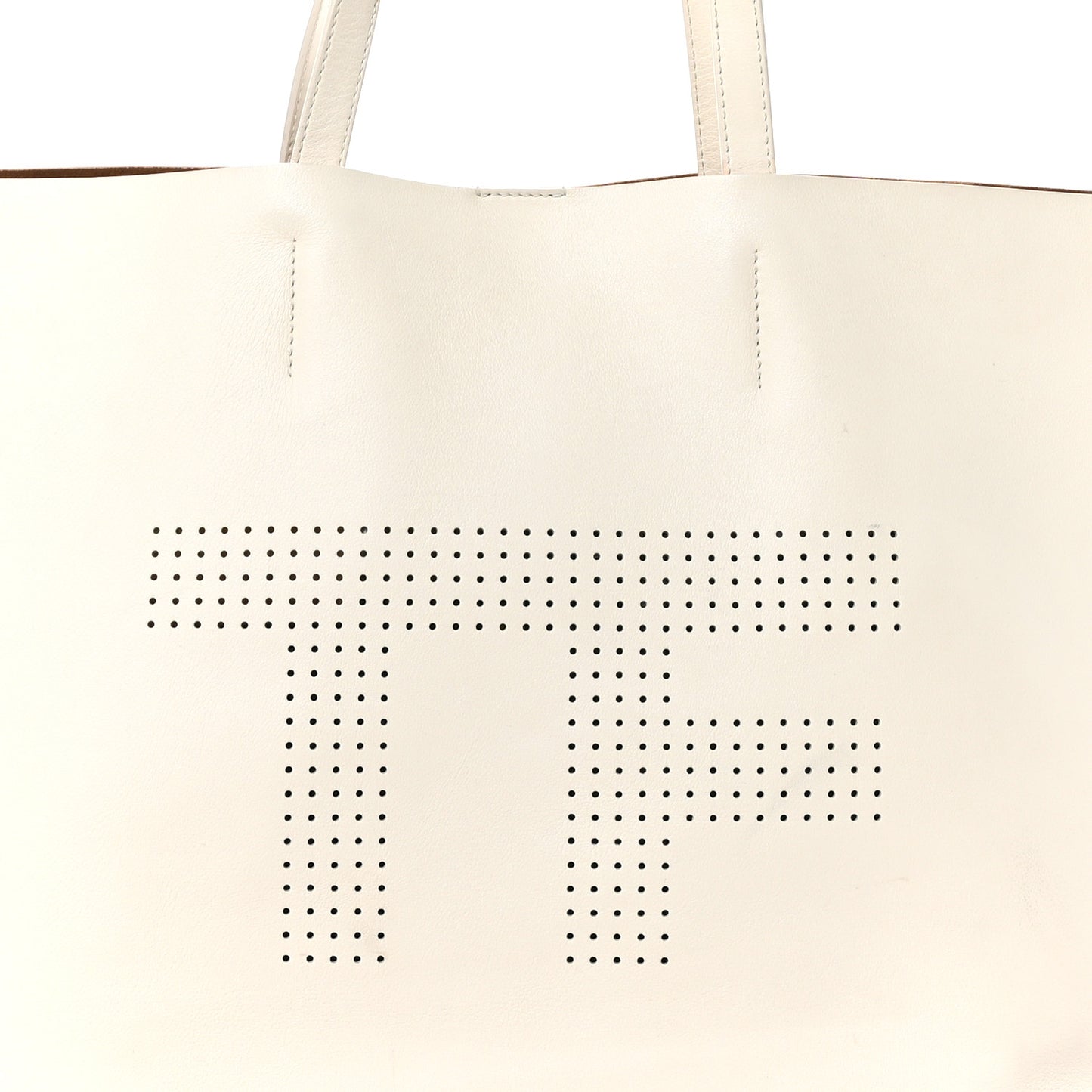 Calfskin Perforated Logo Tote White