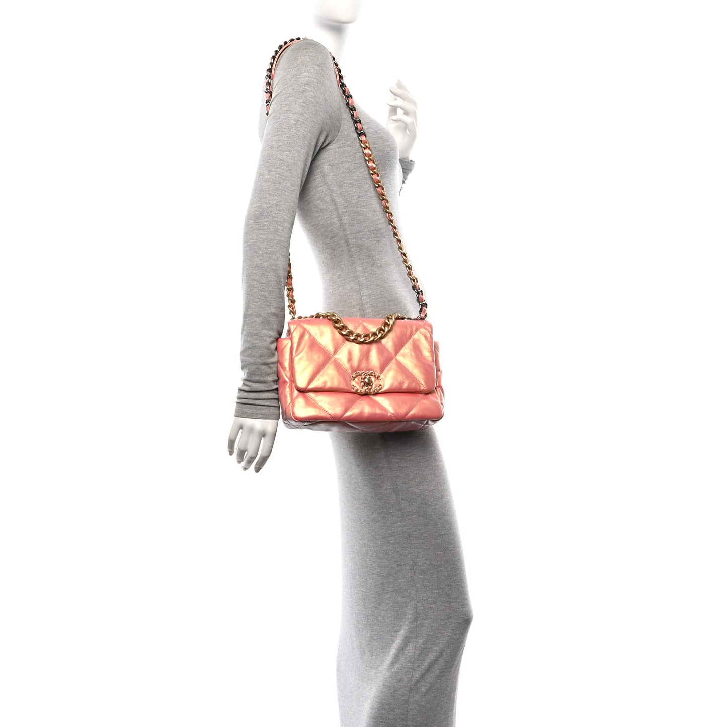 Iridescent Calfskin Quilted Medium Chanel 19 Flap Pink