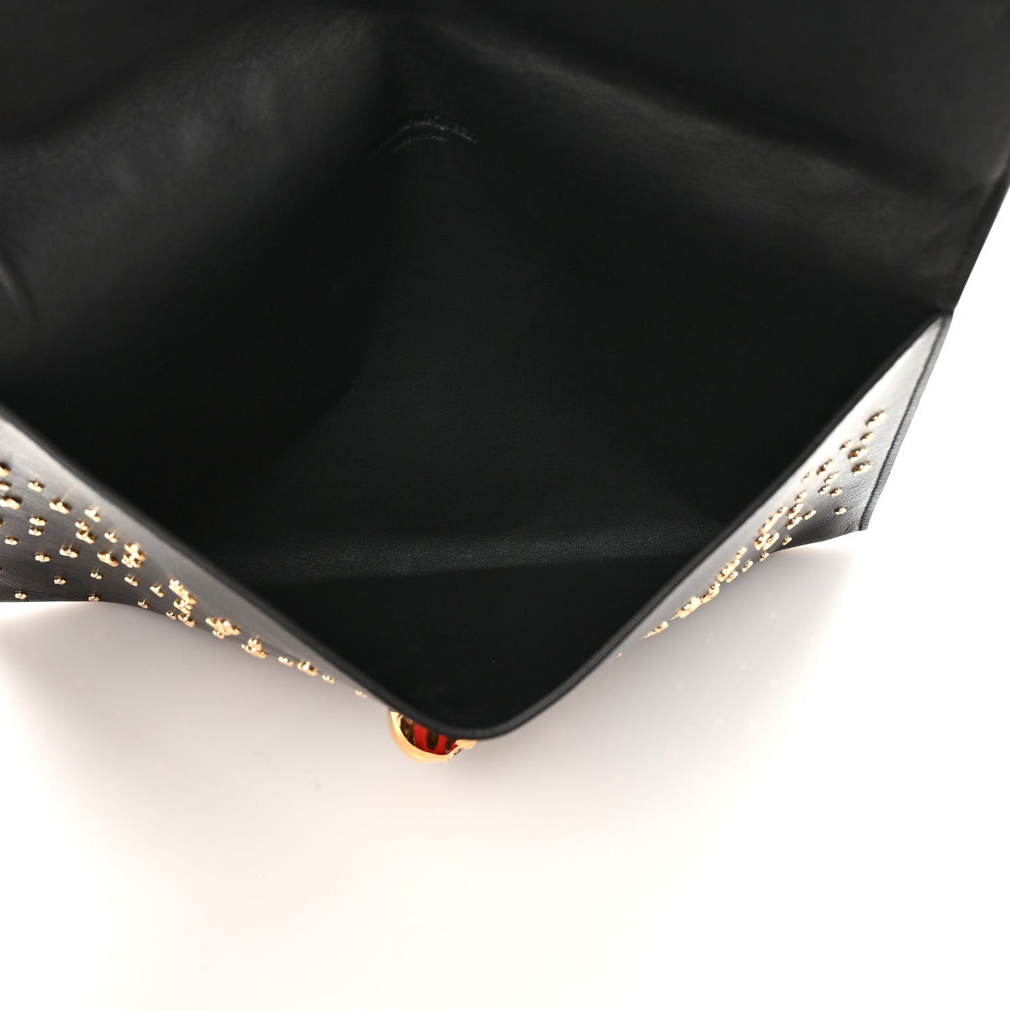 Calfskin Studded Skull Envelope Clutch Black