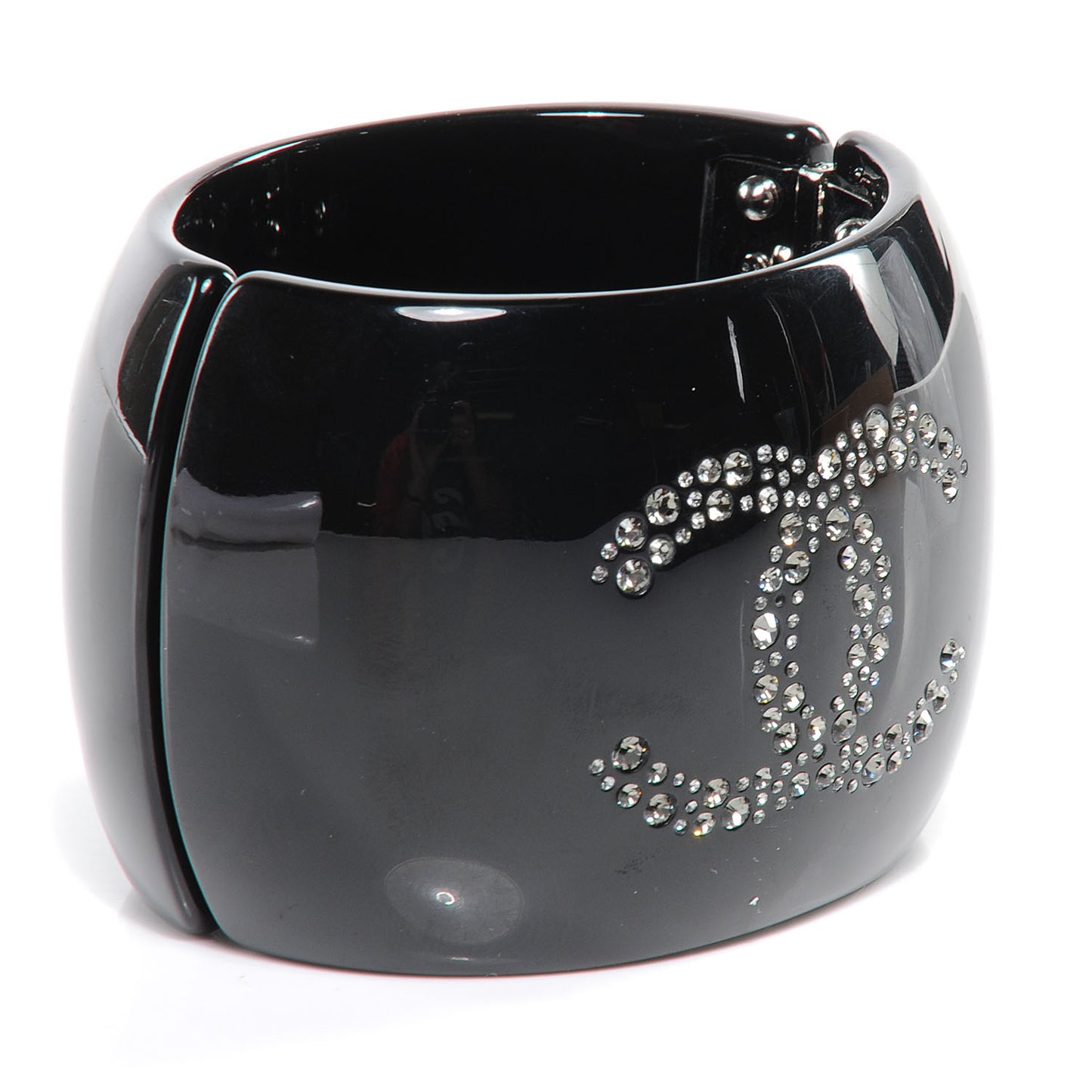 Resin Crystal CC Bow Wide Cuff Black