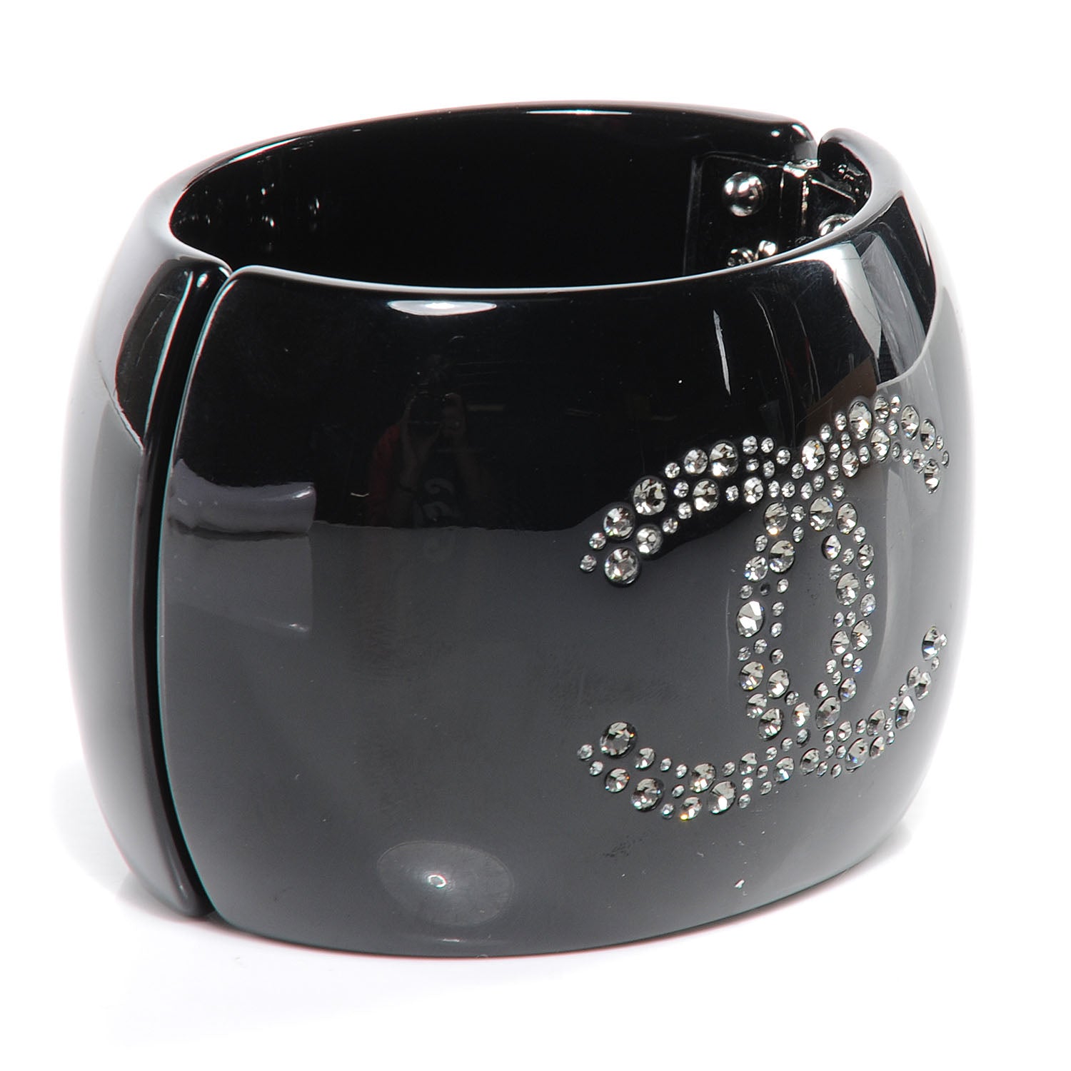 Chanel Resin Crystal CC Bow Wide Cuff Black 5 of 6