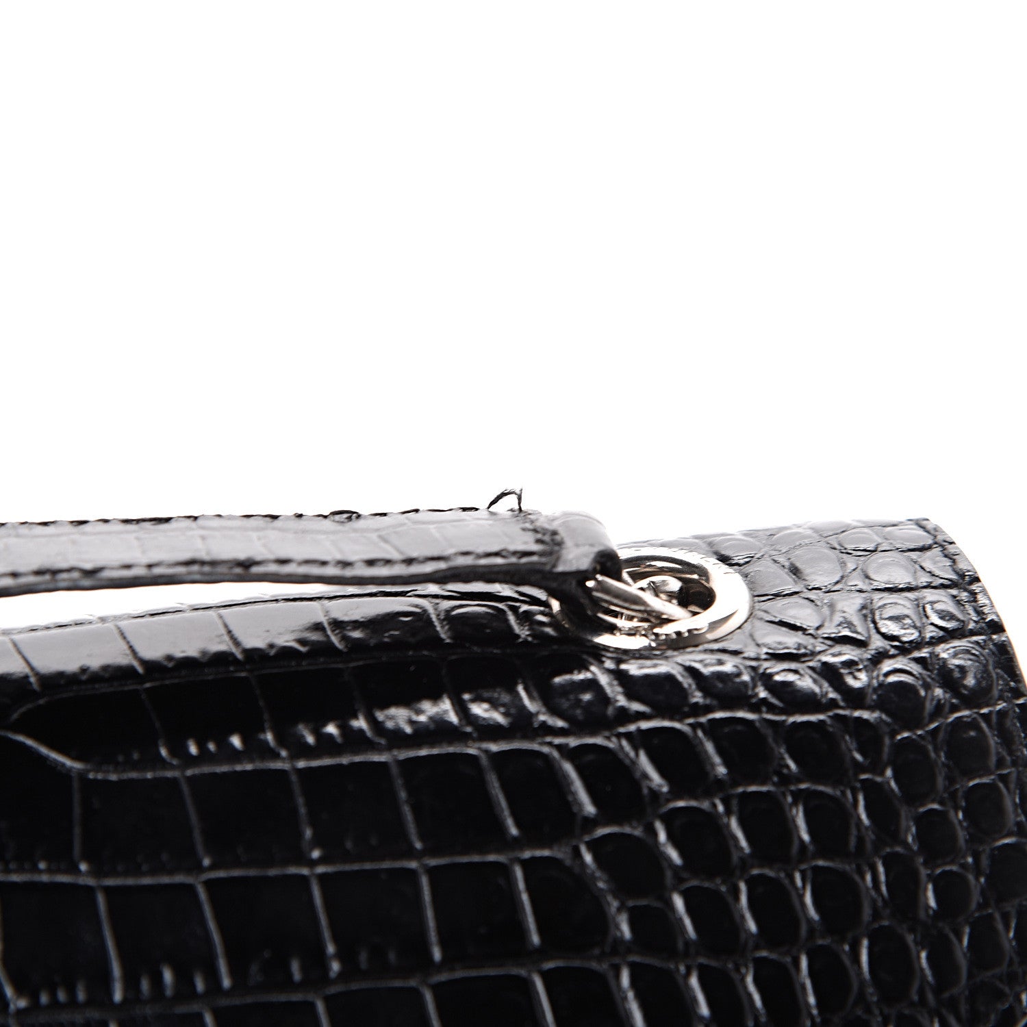 Saint Laurent Calfskin Crocodile Embossed Medium Monogram Envelope Chain Shoulder Bag Black 13 of 15