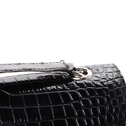 Saint Laurent Calfskin Crocodile Embossed Medium Monogram Envelope Chain Shoulder Bag Black 13 of 15