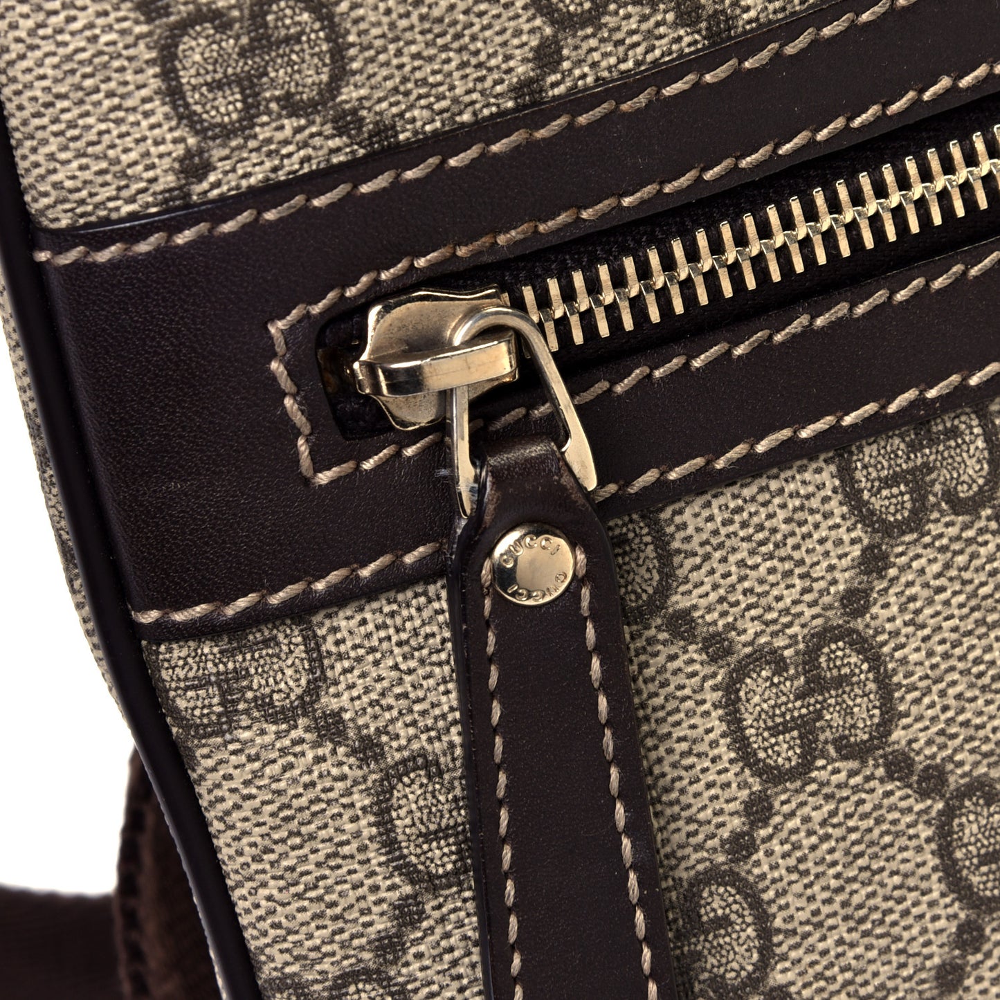 GG Supreme Monogram Selleria Calfskin Small Flat Side Zip Messenger Bag Beige Ebony Cocoa Dark Chocolate